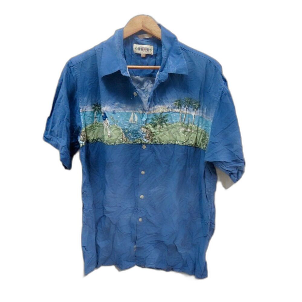 Campia Moda Hawiiaan Shirt Golf Tropical Print Size Large
